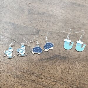 Handmade Silver and Blue Christmas Earring Set